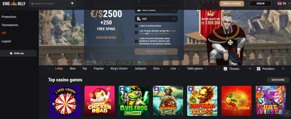 King Billy registration page